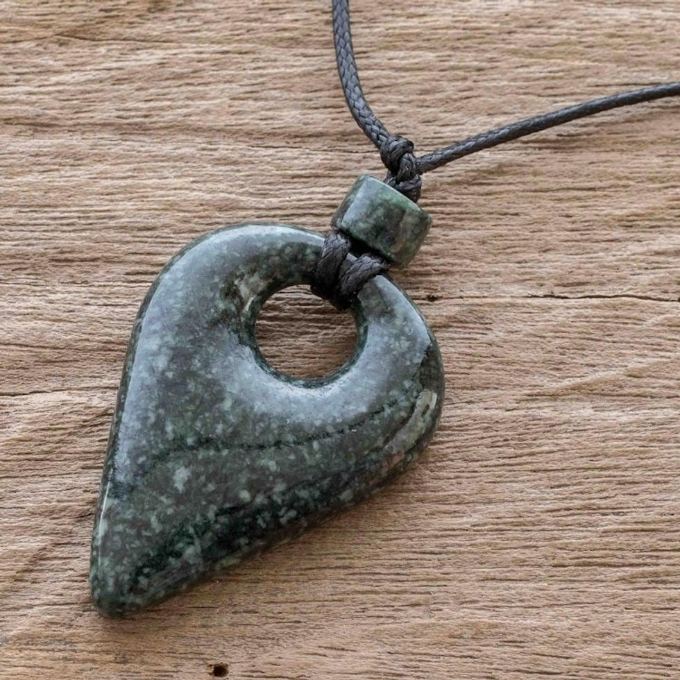 Guatemalan Natural Dark Green Jade Pendant Necklace 'Gota Inversa'