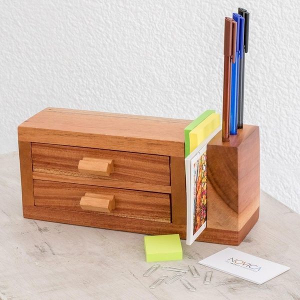 Alternate image for Handmade Cedar Wood Desk Organizer from Guatemala Order and Harmony