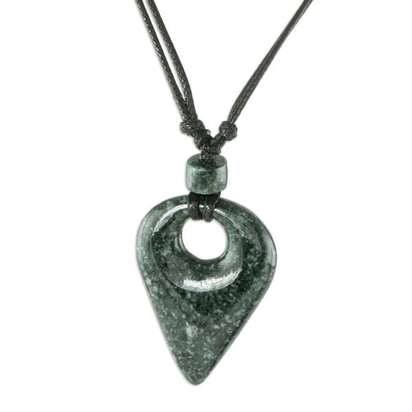 Alternate image for Guatemalan Natural Dark Green Jade Pendant Necklace Gota Inversa