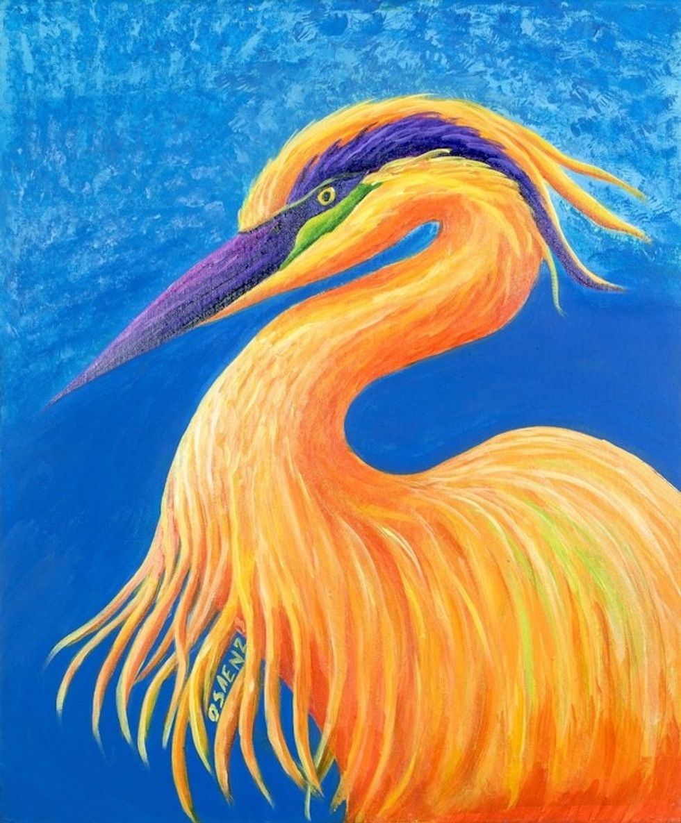 Signed Expressionist Heron Painting from Costa Rica 'Sunrise Heron'