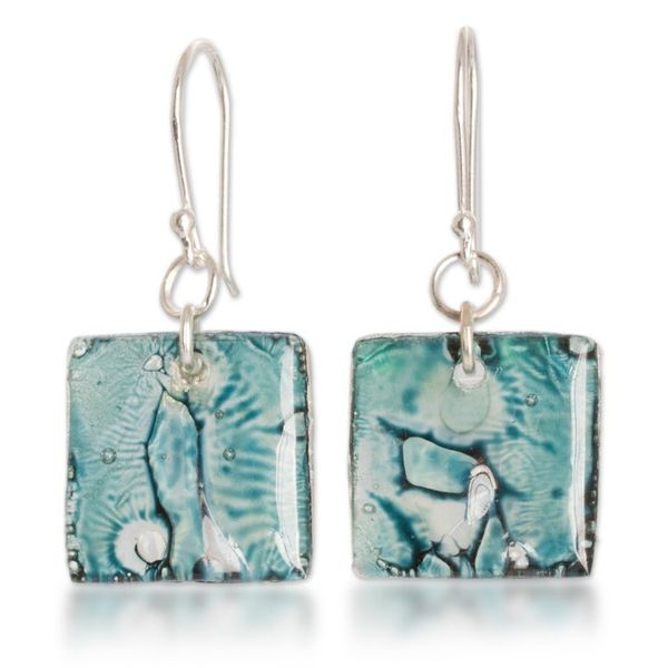Alternate image for Square Recycled CD Dangle Earrings from Guatemala Below the Sea