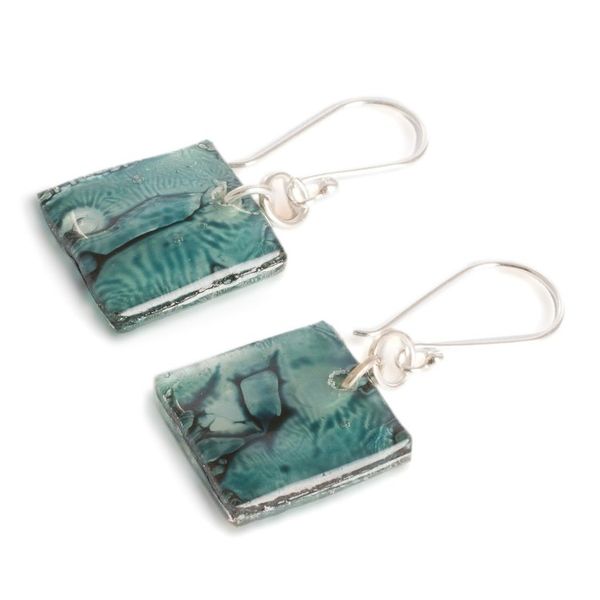 Alternate image for Square Recycled CD Dangle Earrings from Guatemala Below the Sea