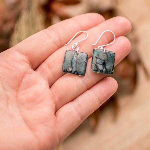 Alternate image for Square Recycled CD Dangle Earrings from Guatemala Below the Sea