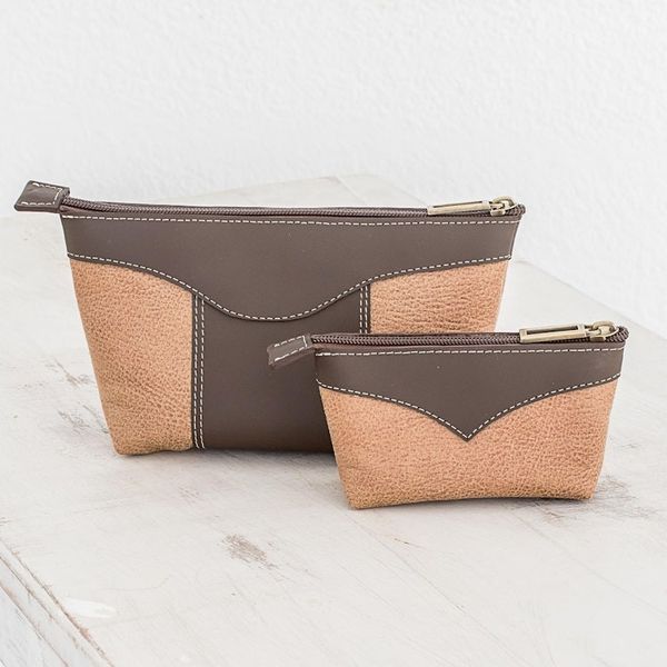 Alternate image for Leather Cosmetic Bags in Espresso and Honey Pair Complementary Espresso