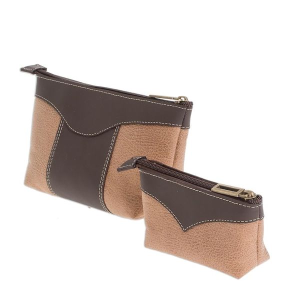 Alternate image for Leather Cosmetic Bags in Espresso and Honey Pair Complementary Espresso