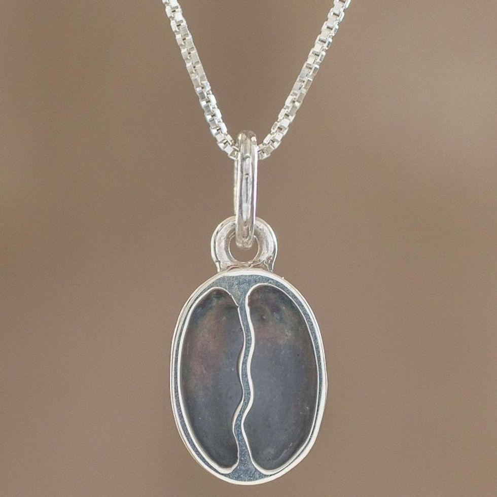 Sterling Silver Coffee Bean Pendant Necklace from Guatemala 'Raining Coffee'