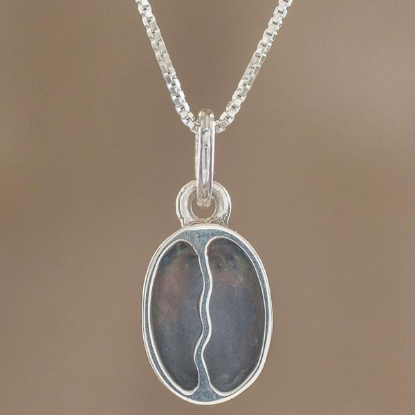 Alternate image for Sterling Silver Coffee Bean Pendant Necklace from Guatemala Raining Coffee