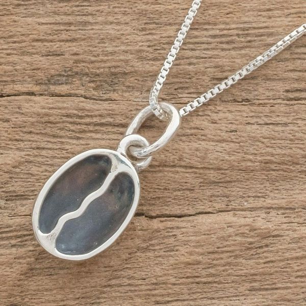 Alternate image for Sterling Silver Coffee Bean Pendant Necklace from Guatemala Raining Coffee