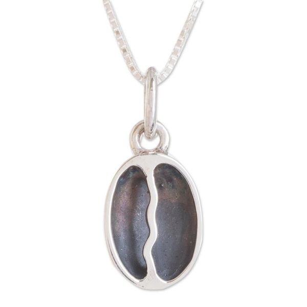 Alternate image for Sterling Silver Coffee Bean Pendant Necklace from Guatemala Raining Coffee