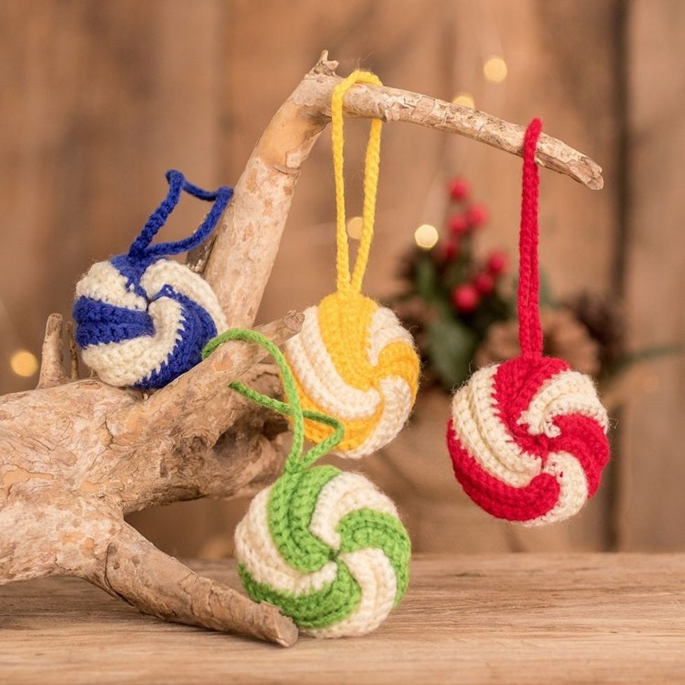 Hand-Crocheted Assorted Ornaments from Guatemala Set of 4 'Spirals of Color'