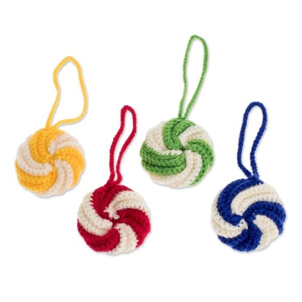 Alternate image for Hand-Crocheted Assorted Ornaments from Guatemala Set of 4 Spirals of Color