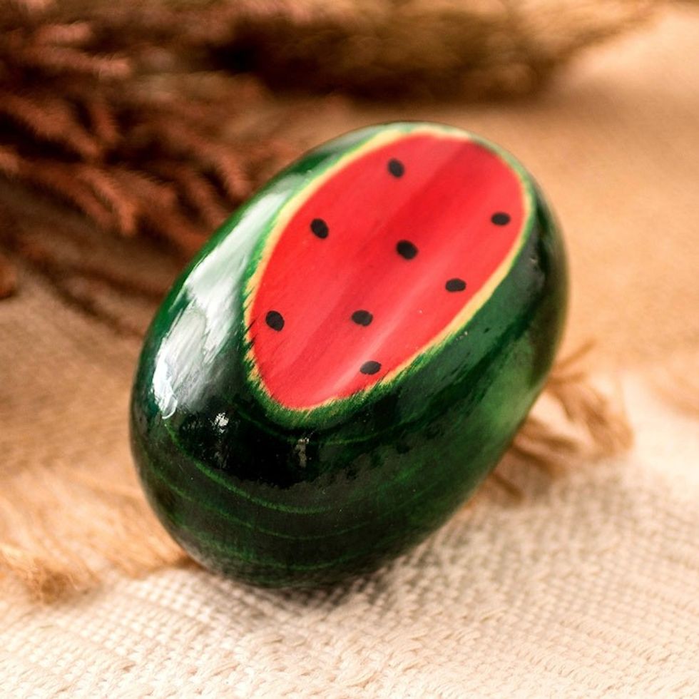 Guatemalan Cypress Wood Watermelon Sculpture 'Sweet Watermelon'