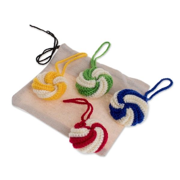 Alternate image for Hand-Crocheted Assorted Ornaments from Guatemala Set of 4 Spirals of Color