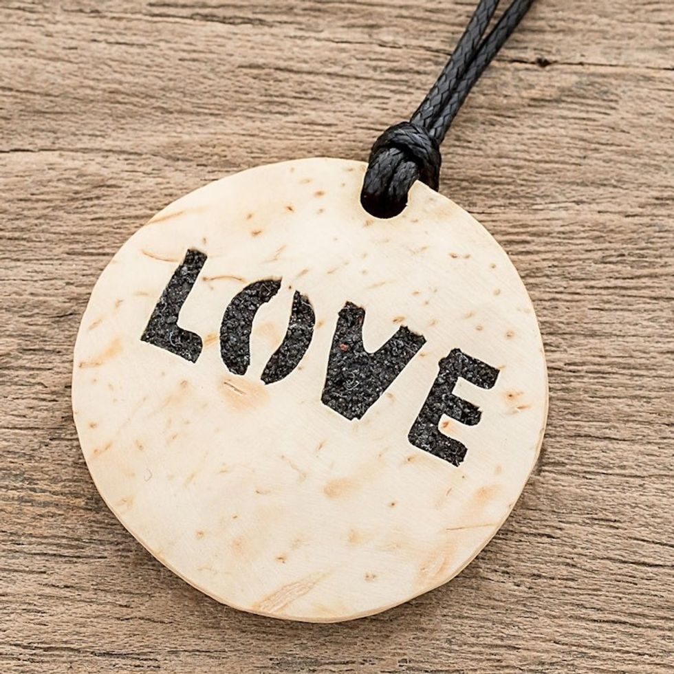 Love-Themed Coconut Shell and Lava Stone Pendant Necklace 'Have Love'