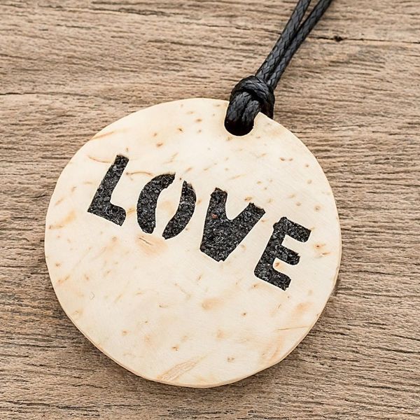 Alternate image for Love-Themed Coconut Shell and Lava Stone Pendant Necklace Have Love