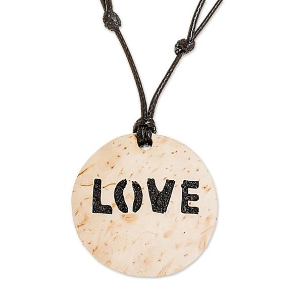 Alternate image for Love-Themed Coconut Shell and Lava Stone Pendant Necklace Have Love