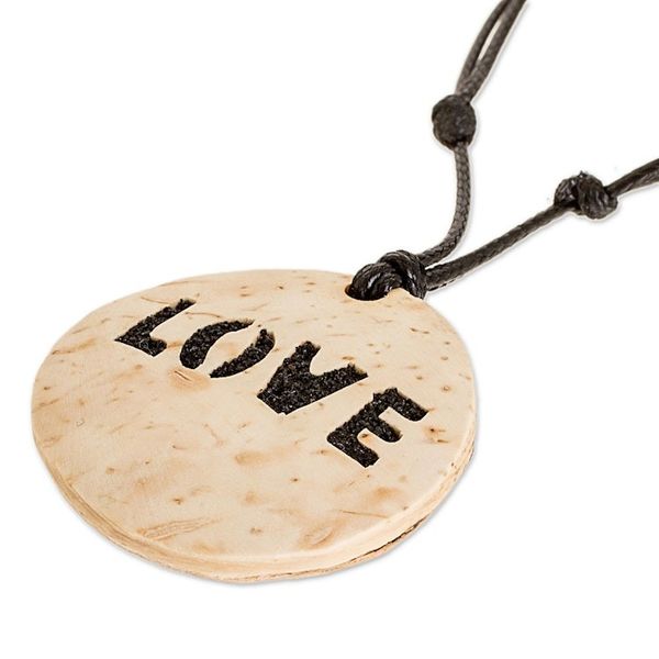 Alternate image for Love-Themed Coconut Shell and Lava Stone Pendant Necklace Have Love