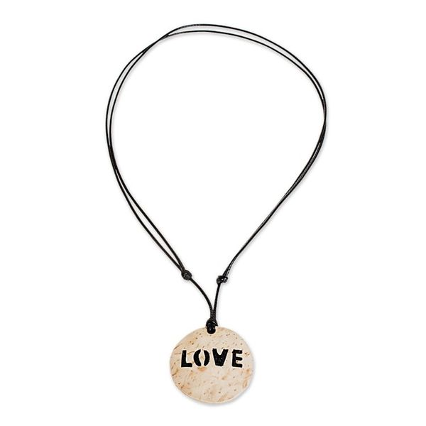 Alternate image for Love-Themed Coconut Shell and Lava Stone Pendant Necklace Have Love