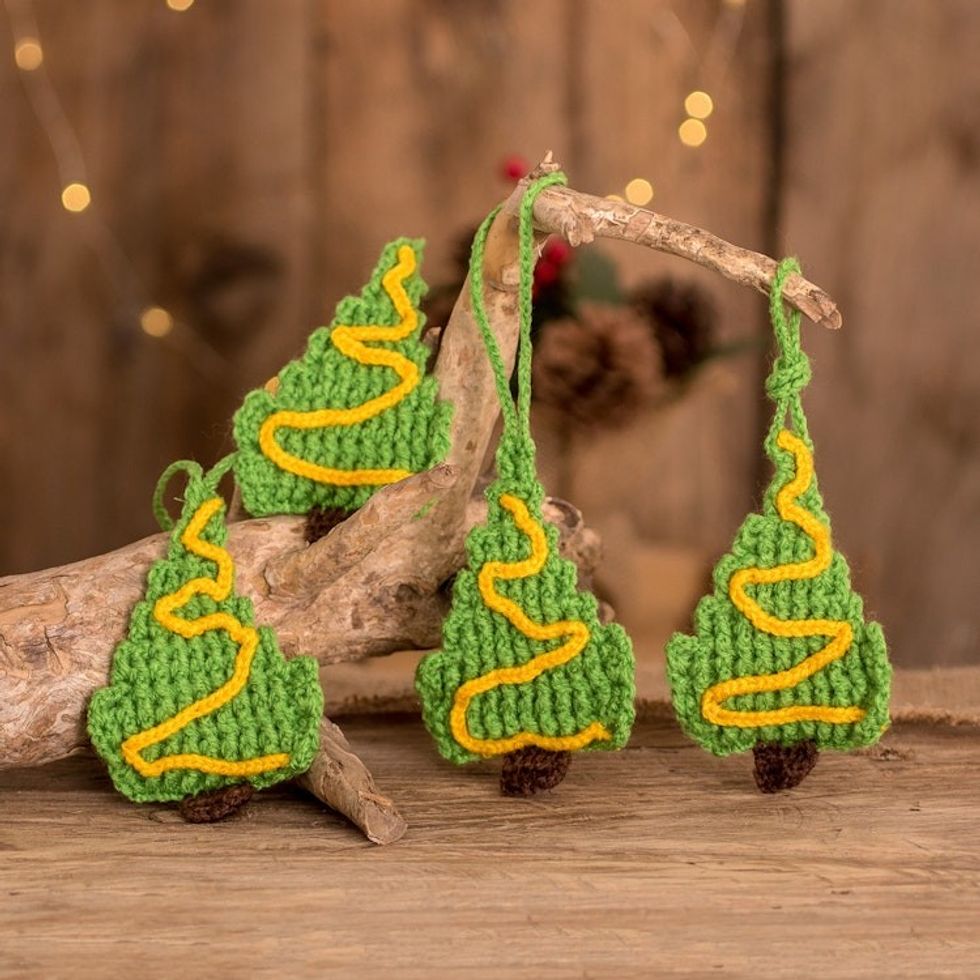 Hand-Crocheted Christmas Tree Ornaments Set of 4 'Evening Prayers'