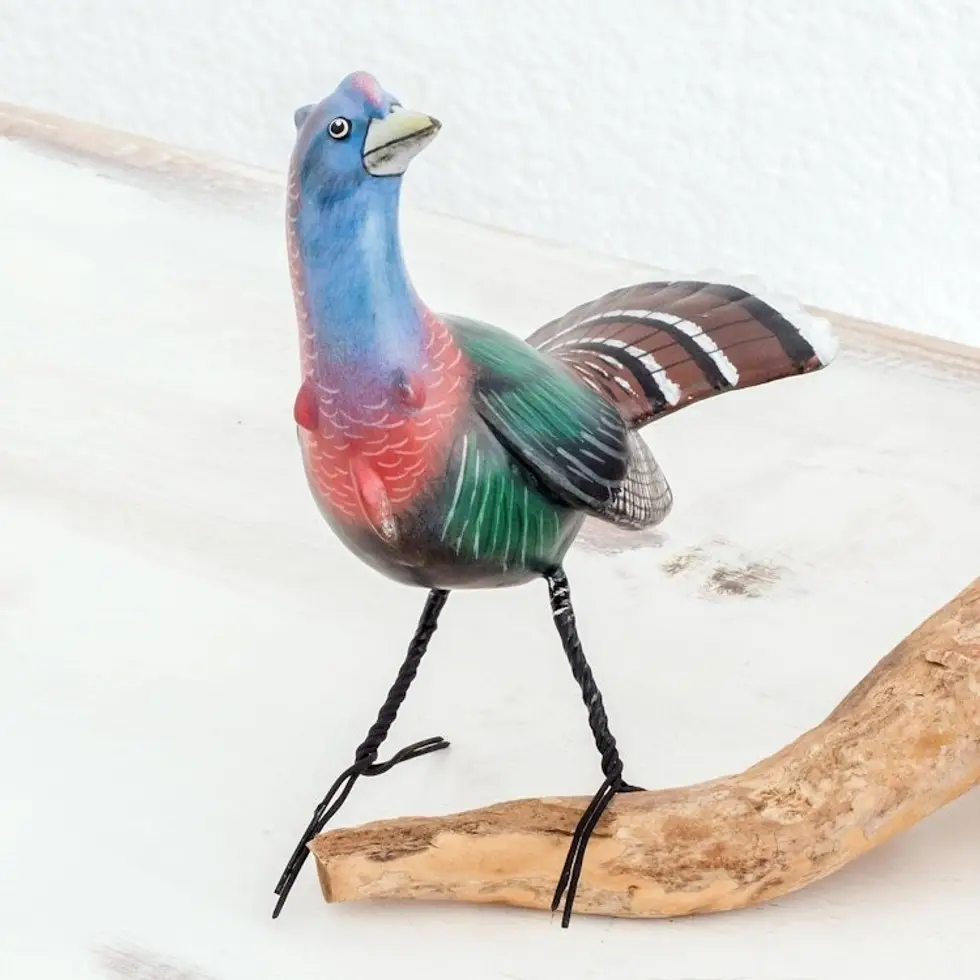 Ceramic Wild Turkey Figurine For Outdoor Use From Guatemala 'North American Wild Turkey'