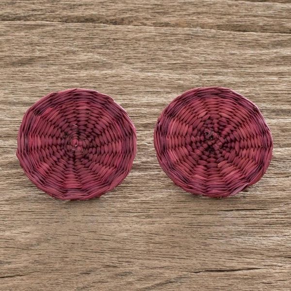 Alternate image for Fuchsia Handwoven Junco Reed Circular Button Earrings Circular Sensation in Fuchsia