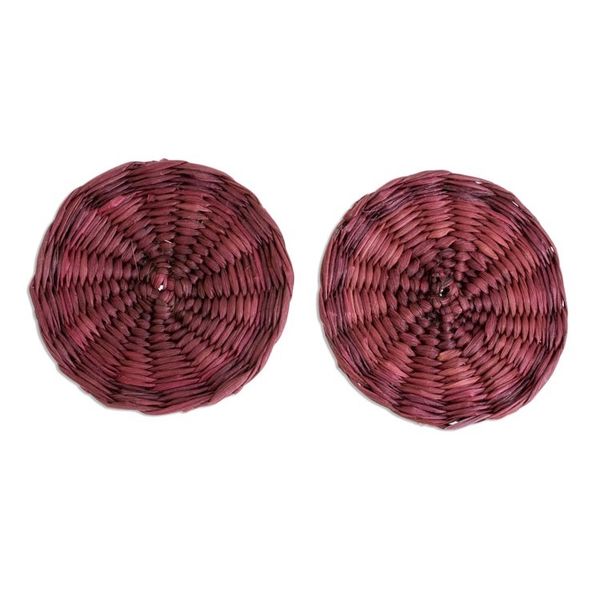 Alternate image for Fuchsia Handwoven Junco Reed Circular Button Earrings Circular Sensation in Fuchsia