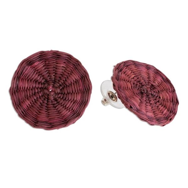 Alternate image for Fuchsia Handwoven Junco Reed Circular Button Earrings Circular Sensation in Fuchsia