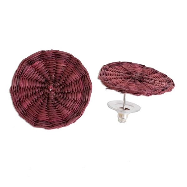 Alternate image for Fuchsia Handwoven Junco Reed Circular Button Earrings Circular Sensation in Fuchsia