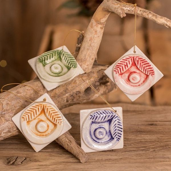 Alternate image for Assorted Color Ceramic Ornaments from Guatemala Set of 4 Multicolored Baskets