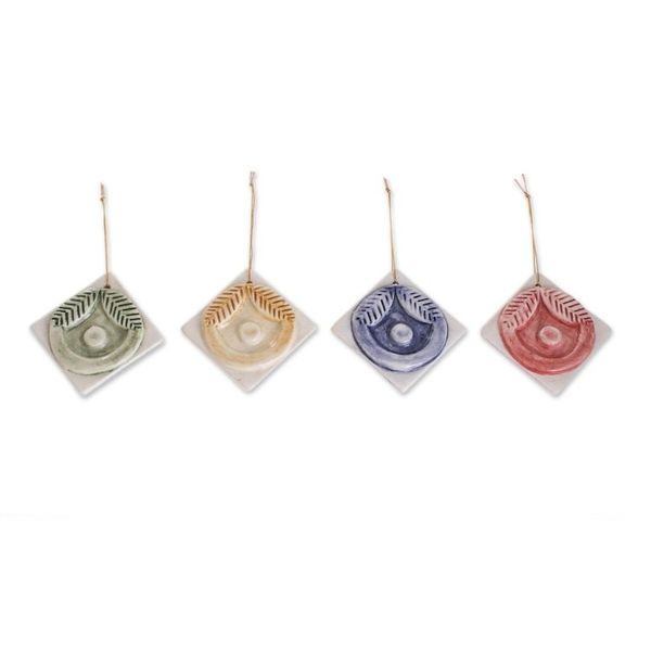 Alternate image for Assorted Color Ceramic Ornaments from Guatemala Set of 4 Multicolored Baskets