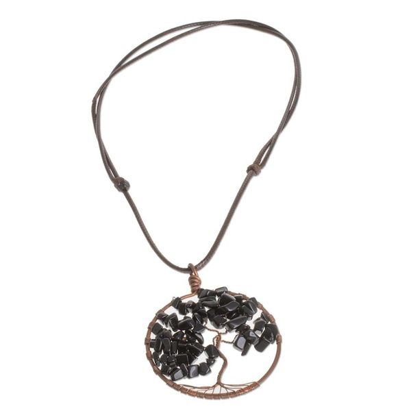 Alternate image for Onyx Gemstone Tree Aquarius Pendant Necklace from Costa Rica Aquarius Tree of Life