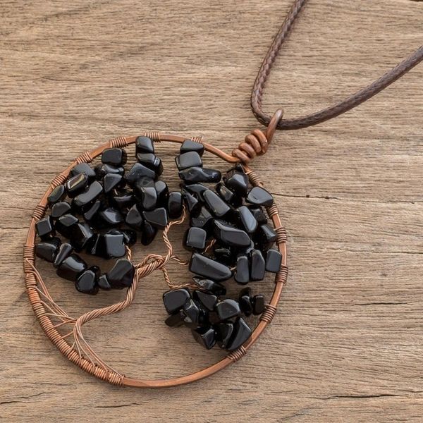 Alternate image for Onyx Gemstone Tree Aquarius Pendant Necklace from Costa Rica Aquarius Tree of Life