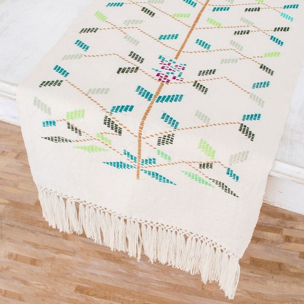 Tree-Themed Cotton Table Runner from Guatemala 'Vined'