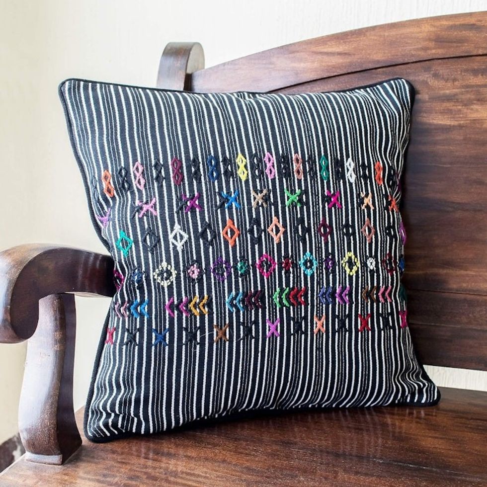 Black and White Striped Cushion Cover 'Solola Symbols'