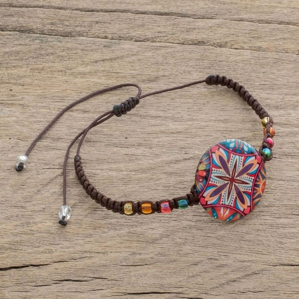 Multicolored Glass Beaded Macrame Pendant Bracelet 'Vibrant Kaleidoscope'