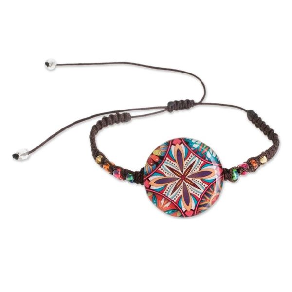 Alternate image for Multicolored Glass Beaded Macrame Pendant Bracelet Vibrant Kaleidoscope