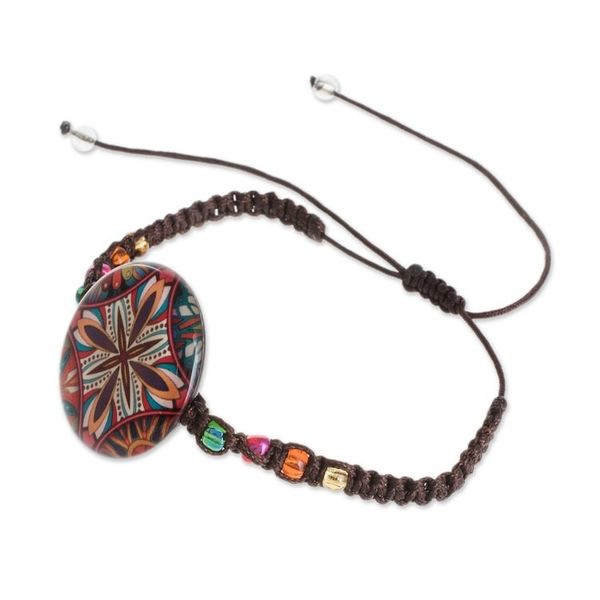Alternate image for Multicolored Glass Beaded Macrame Pendant Bracelet Vibrant Kaleidoscope