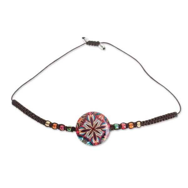 Alternate image for Multicolored Glass Beaded Macrame Pendant Bracelet Vibrant Kaleidoscope