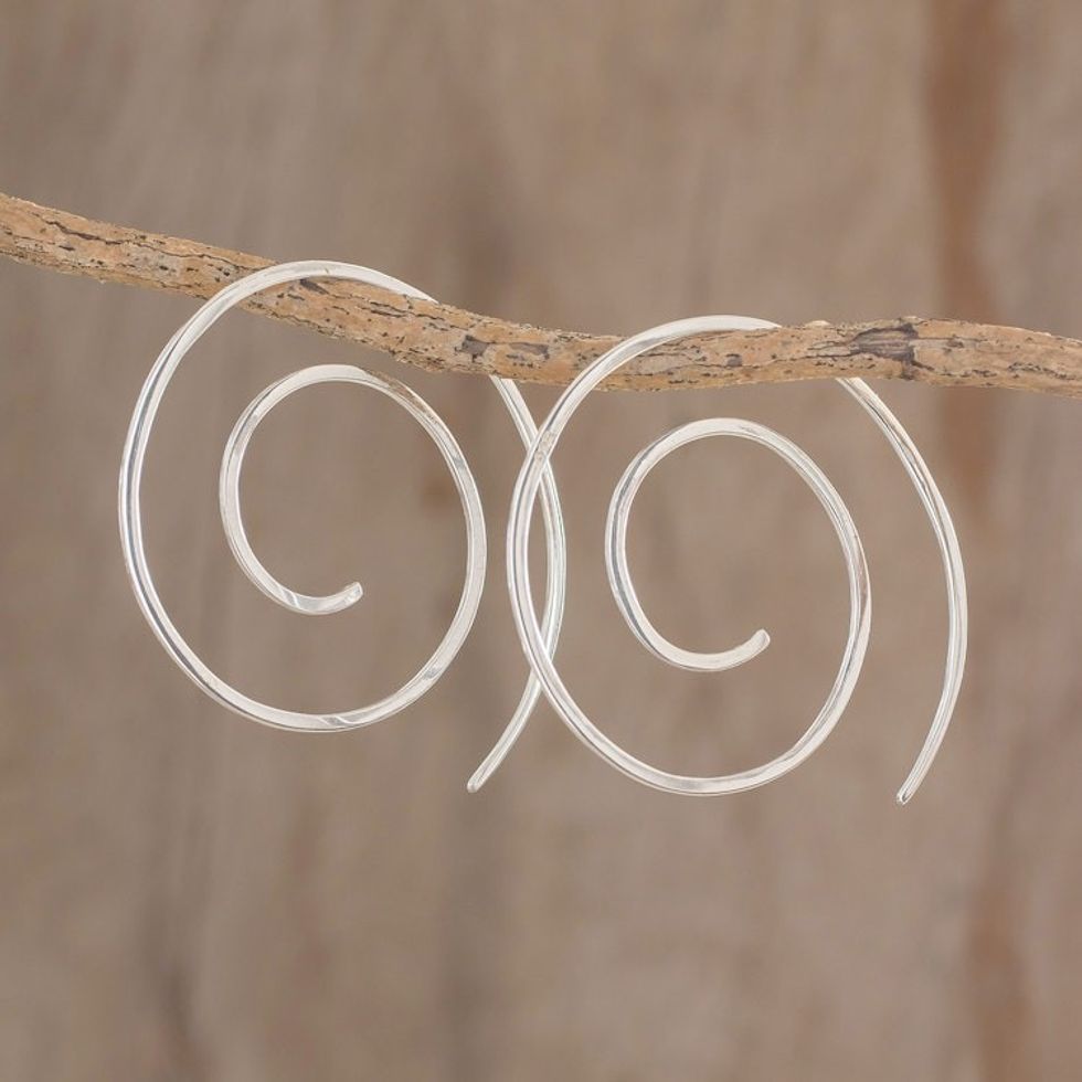 Spiral Sterling Silver Half-Hoop Earrings from Guatemala 'Fibonacci's Beauty'
