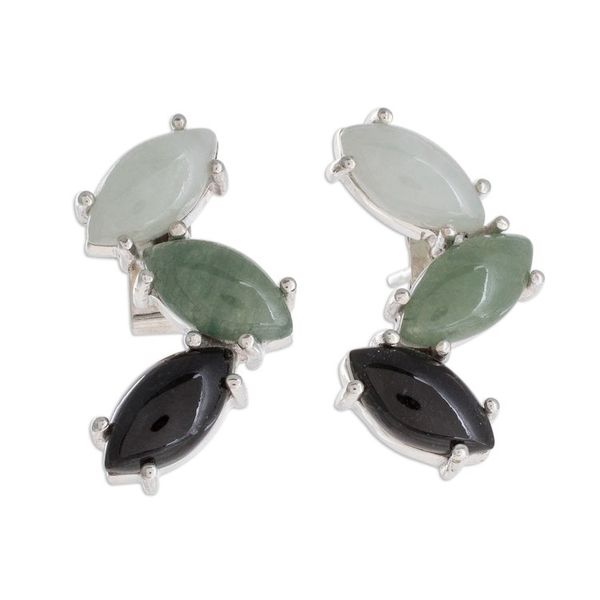Alternate image for Modern 925 Silver Earrings with Jade in 3 Colors Natural Trio