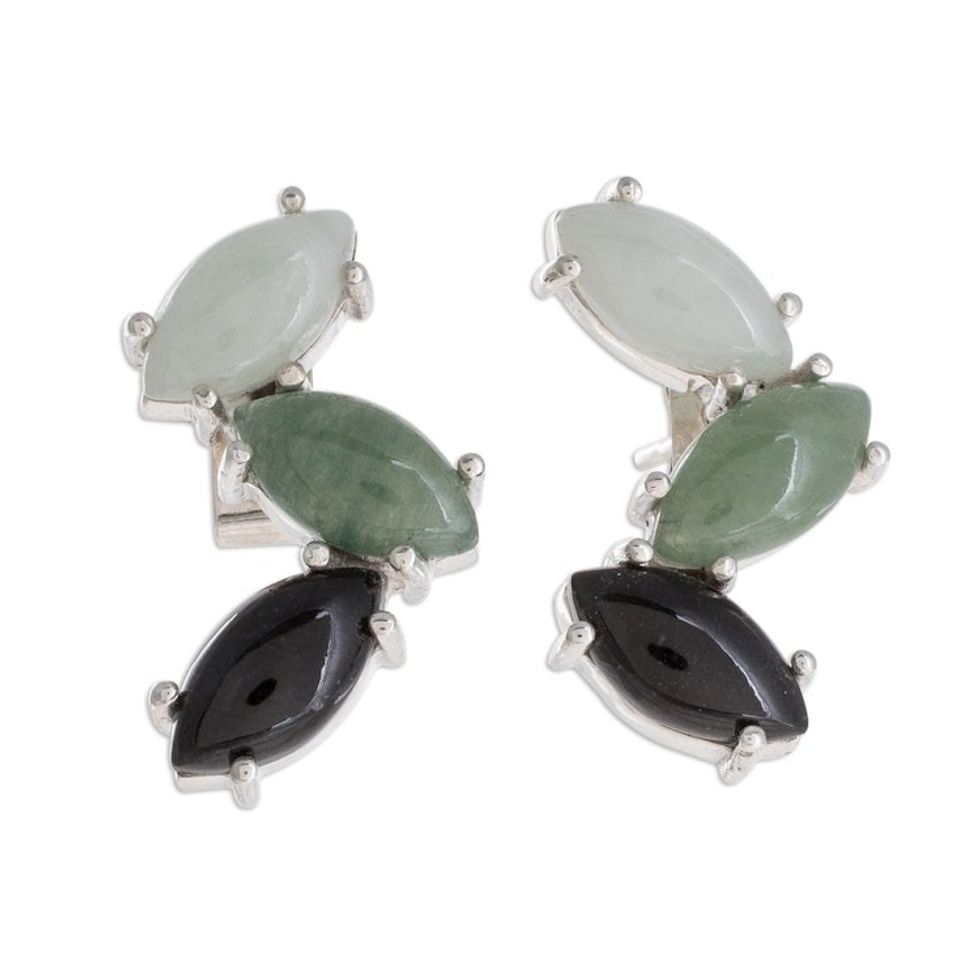 Modern 925 Silver Earrings with Jade in 3 Colors 'Natural Trio'