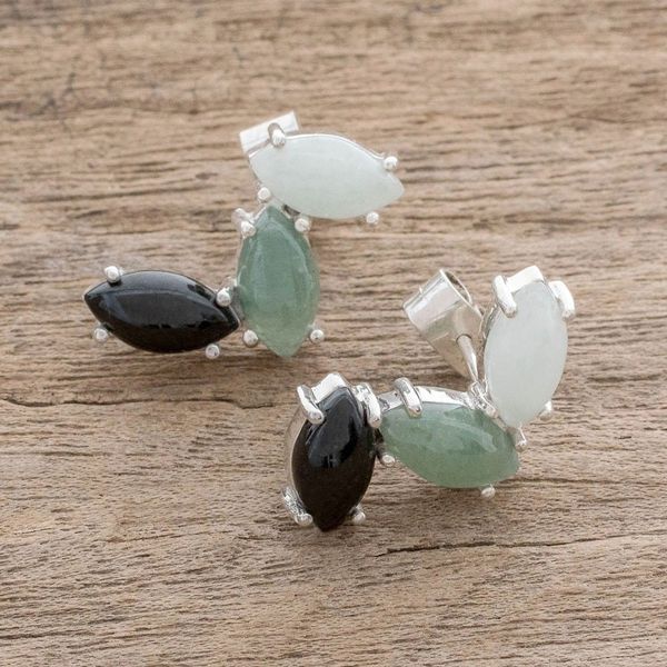 Alternate image for Modern 925 Silver Earrings with Jade in 3 Colors Natural Trio