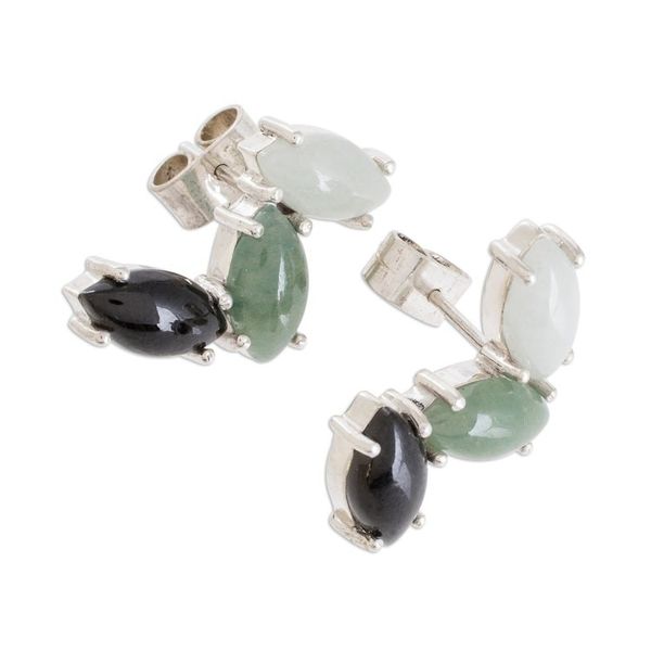 Alternate image for Modern 925 Silver Earrings with Jade in 3 Colors Natural Trio