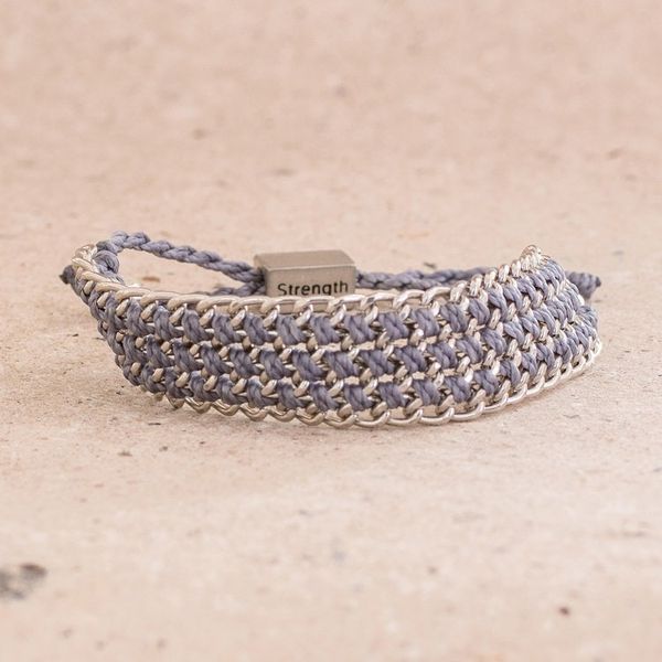 Alternate image for Hand-Knotted Wristband Bracelet in Cadet Blue with Metal Bold Mail in Cadet Blue