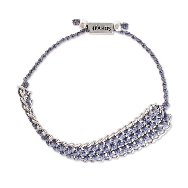 Alternate image for Hand-Knotted Wristband Bracelet in Cadet Blue with Metal Bold Mail in Cadet Blue