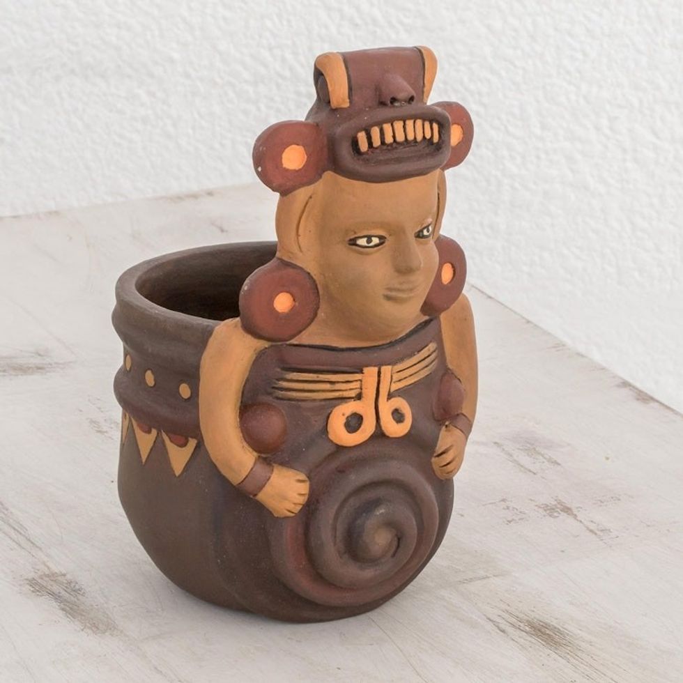 Spiral Motif Pre-Hispanic Ceramic Decorative Vase 'Pre-Hispanic Spiral'