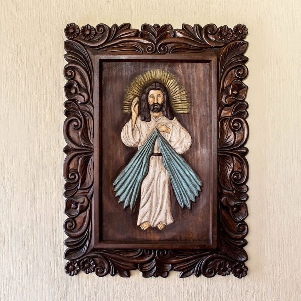 Handcrafted Pinewood Jesus Relief Panel from Guatemala 'He Is Risen'