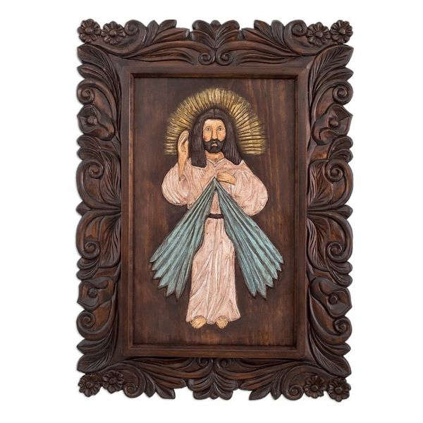 Alternate image for Handcrafted Pinewood Jesus Relief Panel from Guatemala He Is Risen