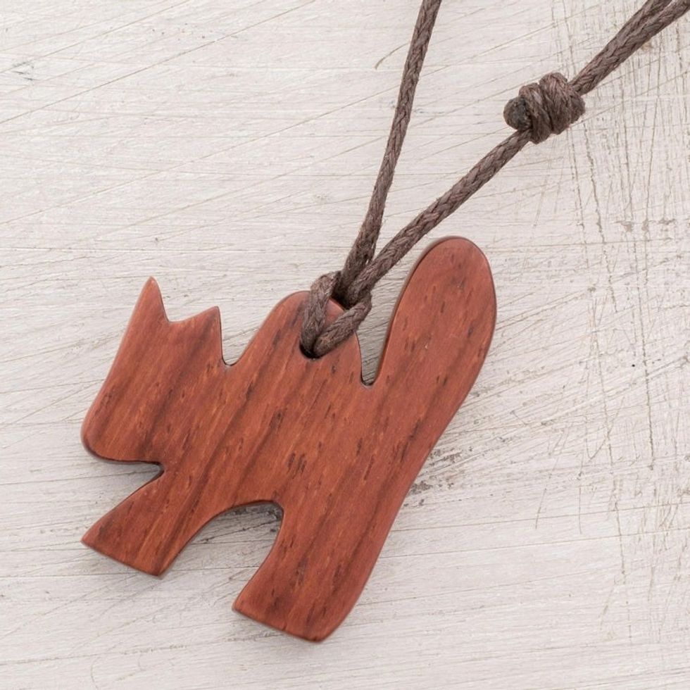 Estoraque Wood Cat Pendant Necklace from Costa Rica 'Estoraque Cat'
