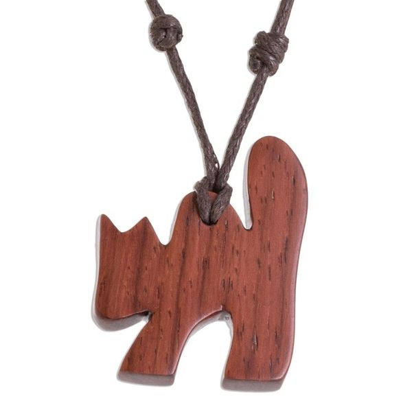 Alternate image for Estoraque Wood Cat Pendant Necklace from Costa Rica Estoraque Cat